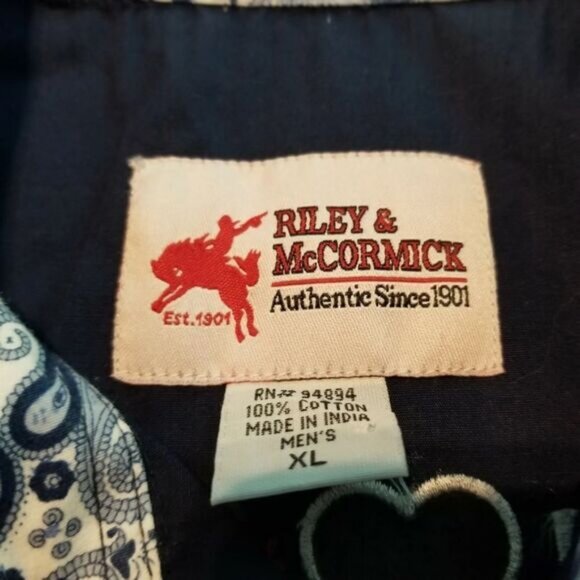 Riley & McCormick XL Blue Dot Pipelines Western Shirt - Picture 4 of 6